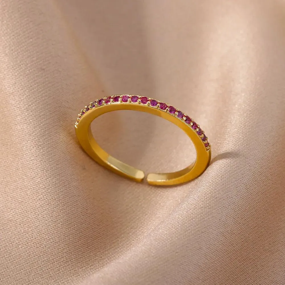 Colorful Cubic Zirconia Crystal Gold Colour Stainless Steel Fashion Trendy Aesthetic Rings For Women and Girls