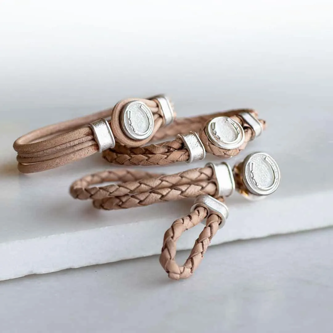 Colton - Horseshoe Dome Lock Braided Strap and Sterling Silver Natural Brown Bracelet