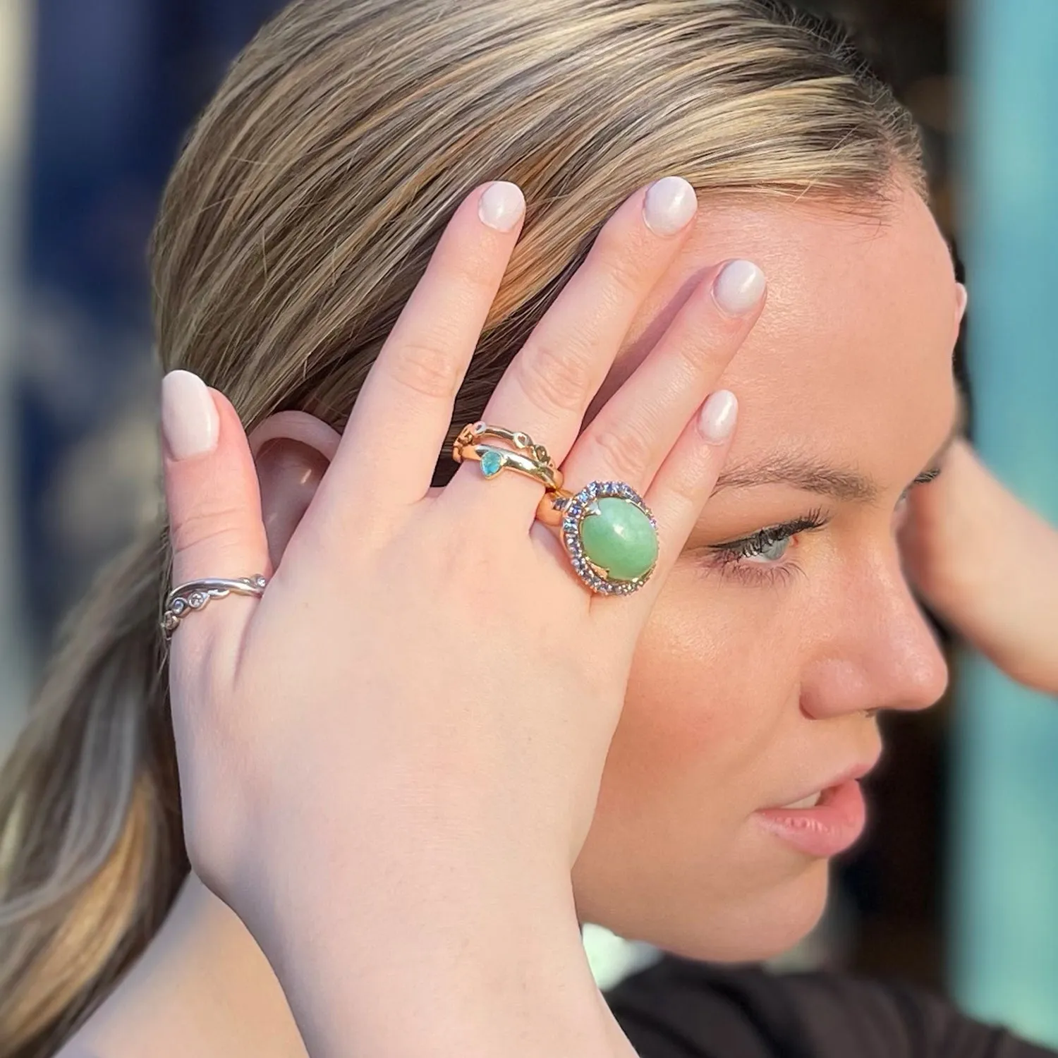 Connected Rolling Ring Bands with Paraiba Tourmaline