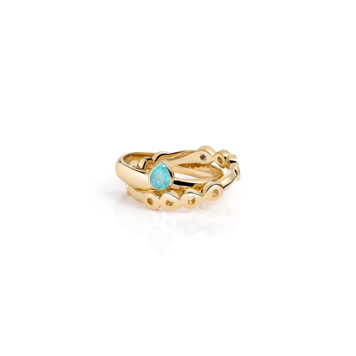Connected Rolling Ring Bands with Paraiba Tourmaline