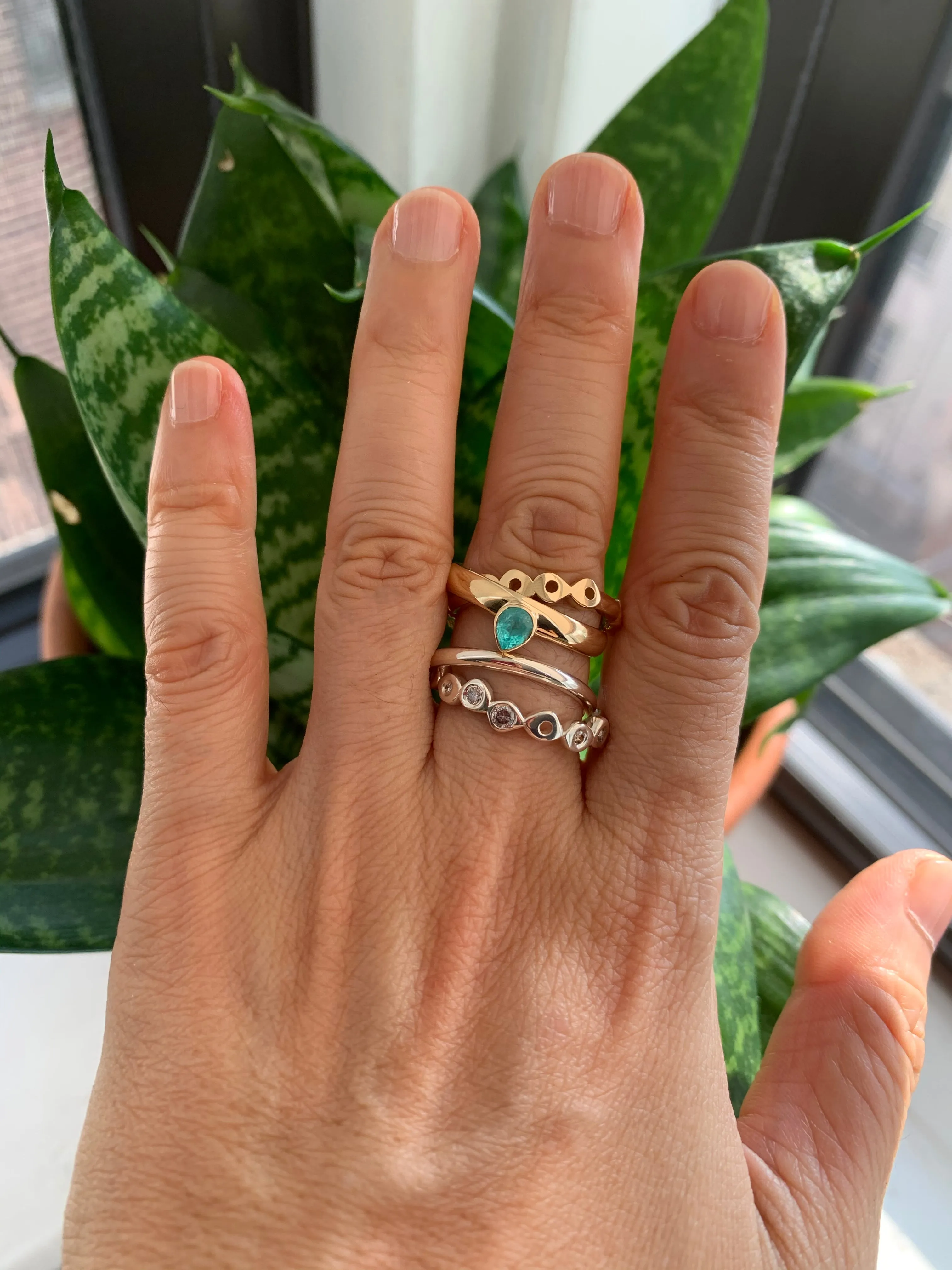 Connected Rolling Ring Bands with Paraiba Tourmaline