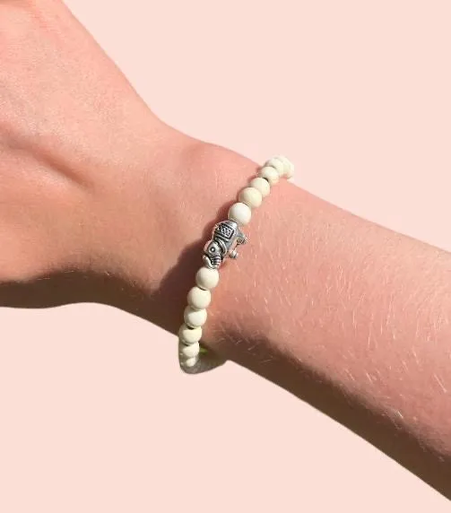 Cream & beige marble elephant charm bracelet with inspirational bravery/ strength/ courage quote card!
