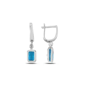 Created Aquamarine Latch Back Drop Earrings In Sterling Silver