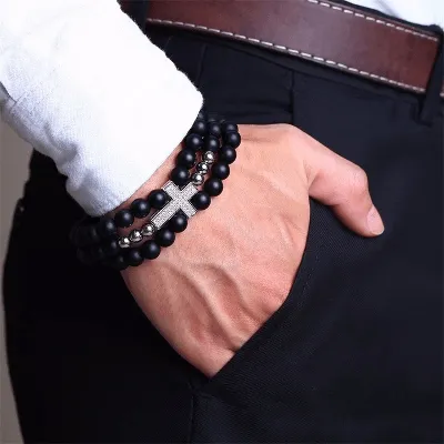 Cross Bead Bracelet <br> Diamond (Silver)