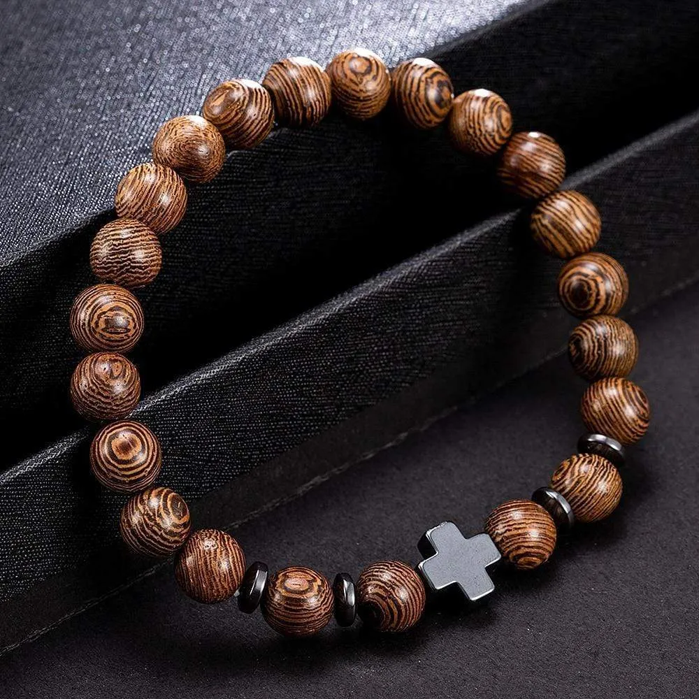 Cross Bead Bracelet <br> Premium Wood