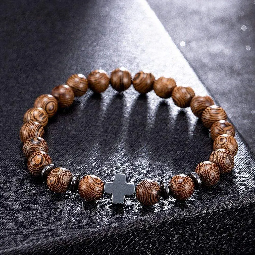 Cross Bead Bracelet <br> Premium Wood