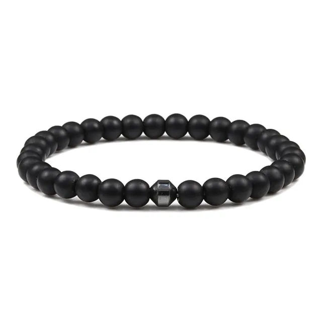 Crown Ball Hematite Cross Natural Stone Black Onyx Bracelets