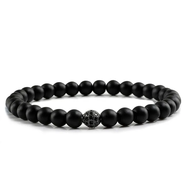 Crown Ball Hematite Cross Natural Stone Black Onyx Bracelets