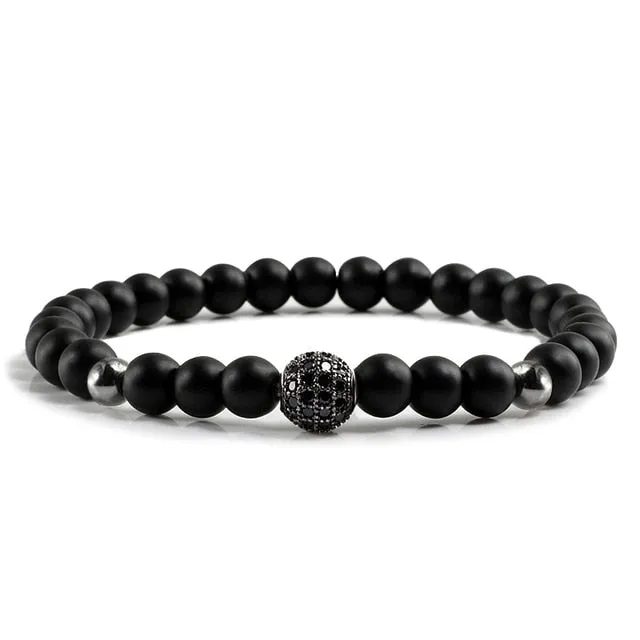 Crown Ball Hematite Cross Natural Stone Black Onyx Bracelets