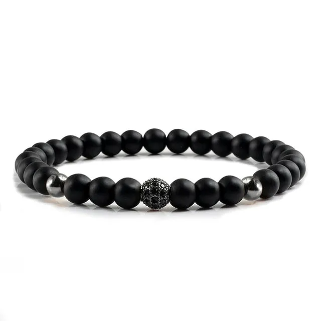 Crown Ball Hematite Cross Natural Stone Black Onyx Bracelets