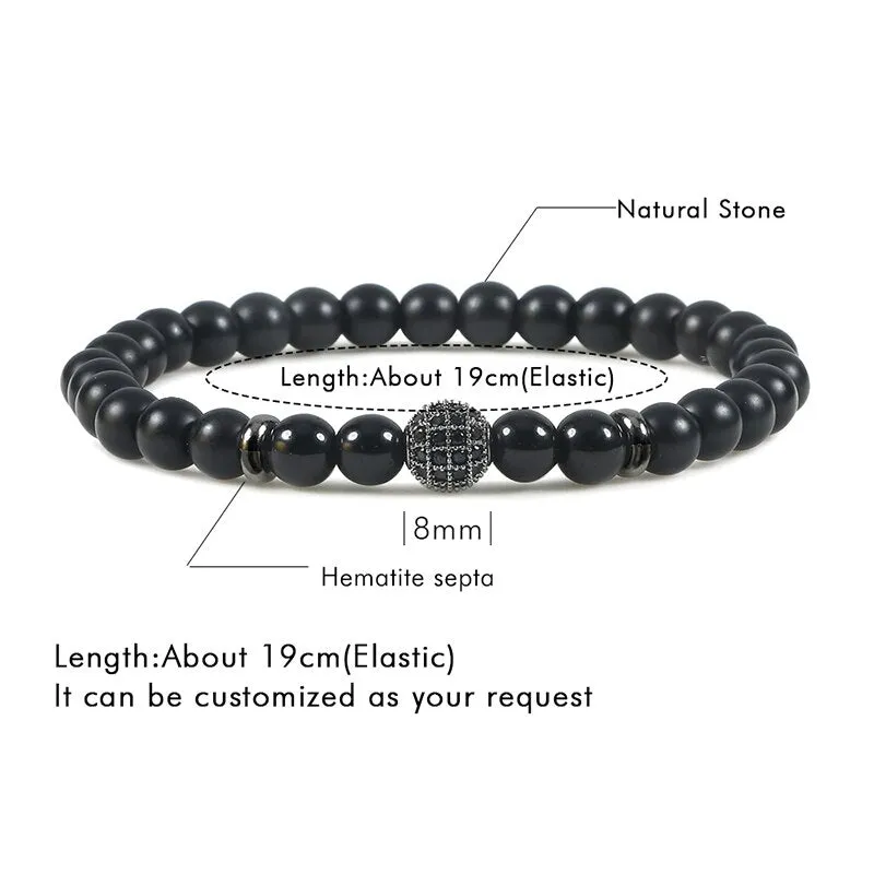 Crown Ball Hematite Cross Natural Stone Black Onyx Bracelets