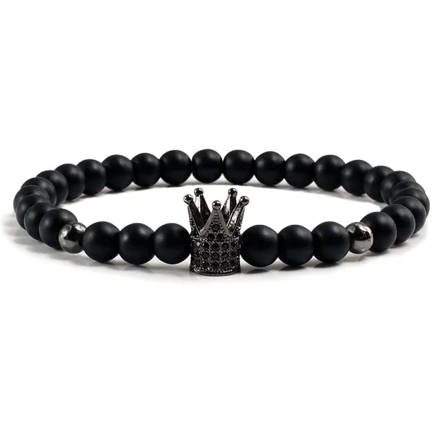 Crown Ball Hematite Cross Natural Stone Black Onyx Bracelets