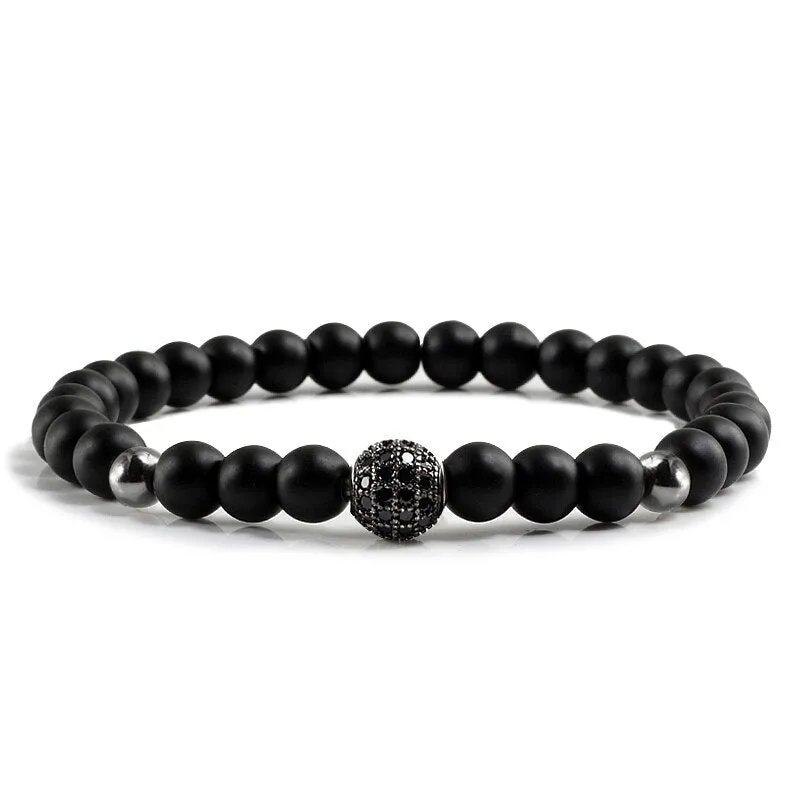 Crown Ball Hematite Cross Natural Stone Black Onyx Bracelets