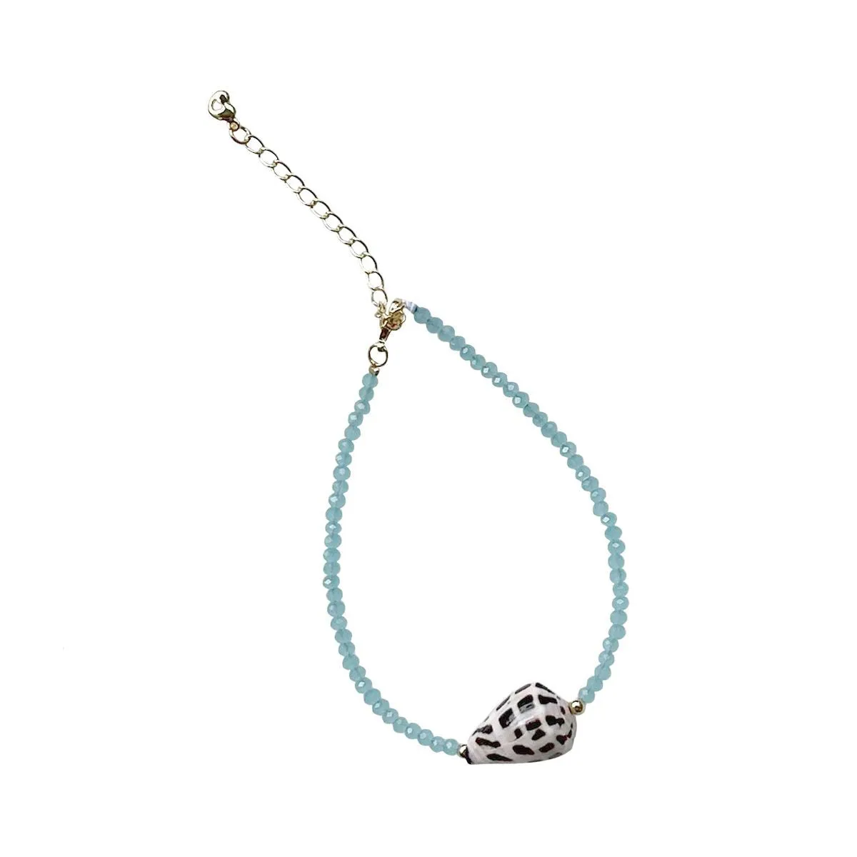 Crystal Aqua Beads with Hebrew Shell Charm Bracelet