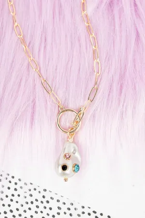 Crystal Avenue Crystal Accented Pearl Toggle Necklace