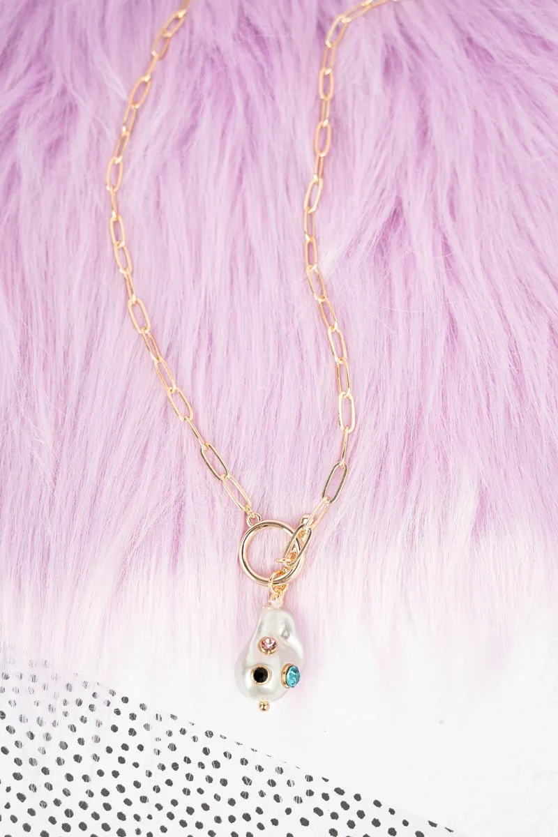 Crystal Avenue Crystal Accented Pearl Toggle Necklace