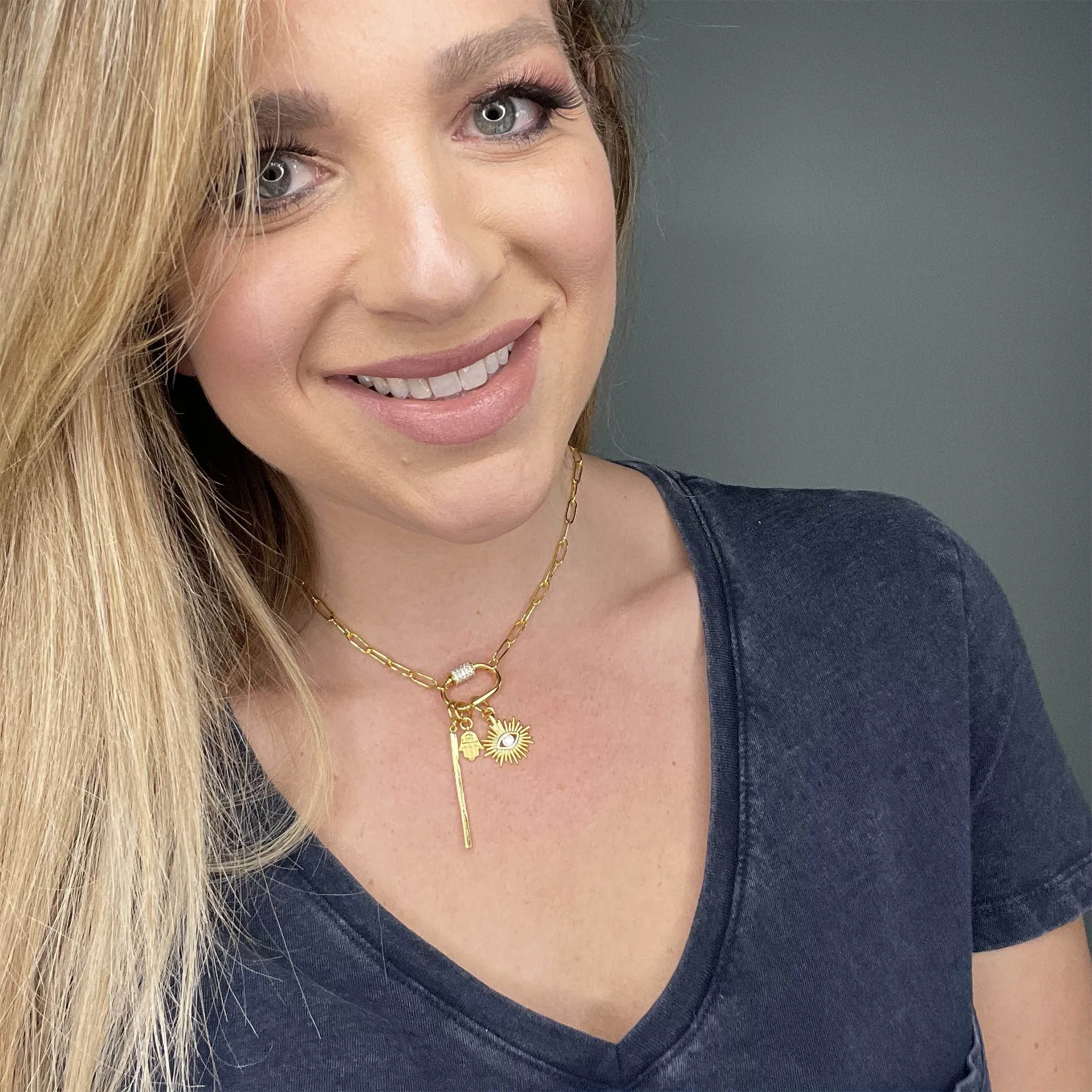 Crystal Link Lock Charm Necklace
