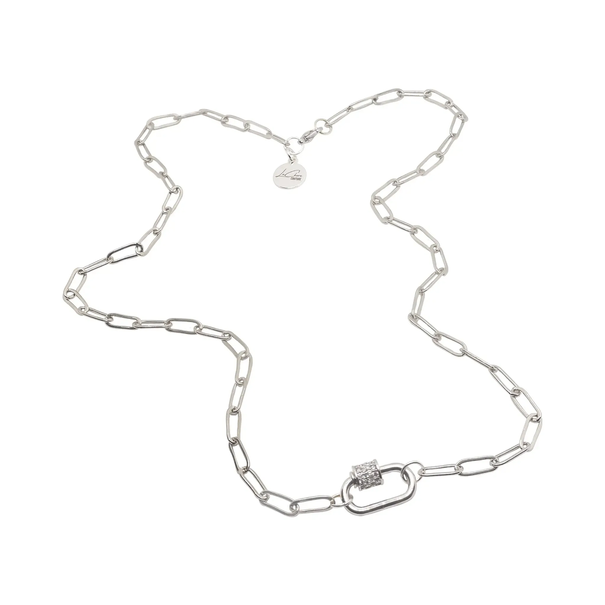 Crystal Link Lock Charm Necklace