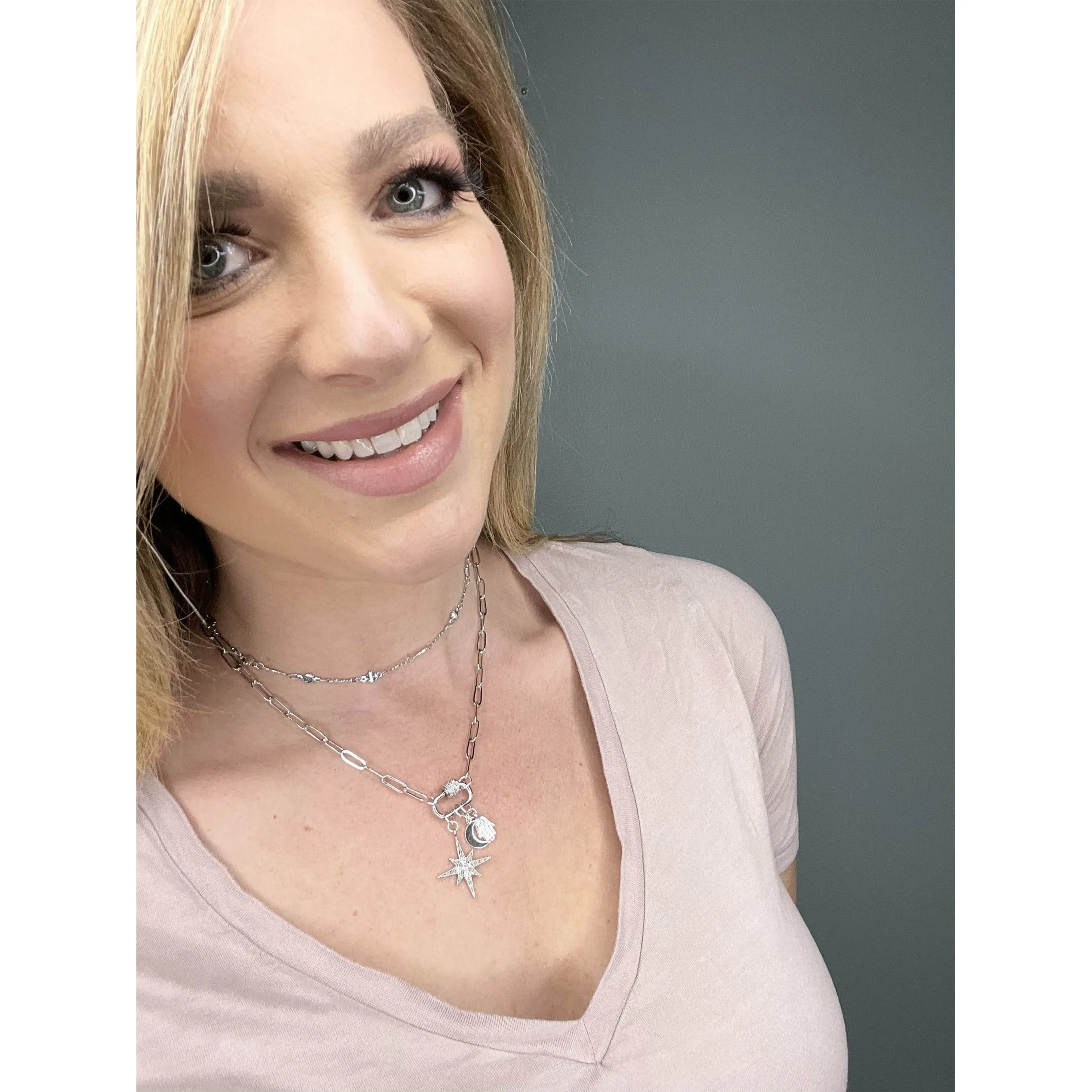 Crystal Link Lock Charm Necklace
