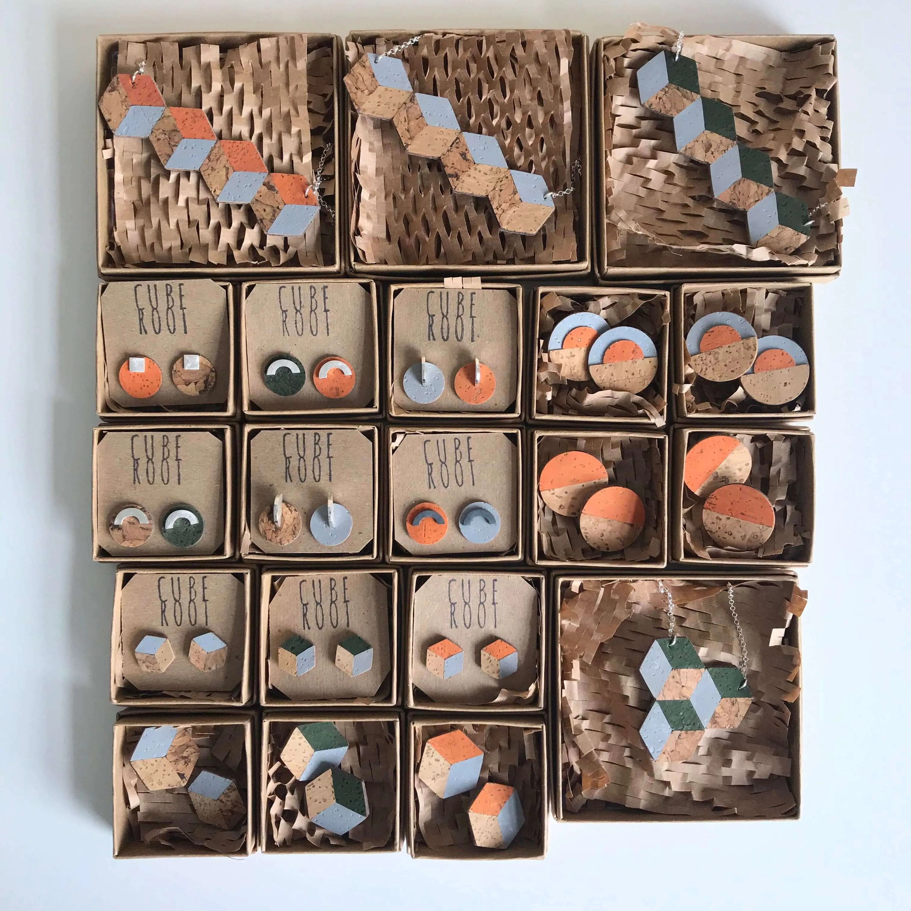 Cube Root Cork Geometric Three Cube Necklace