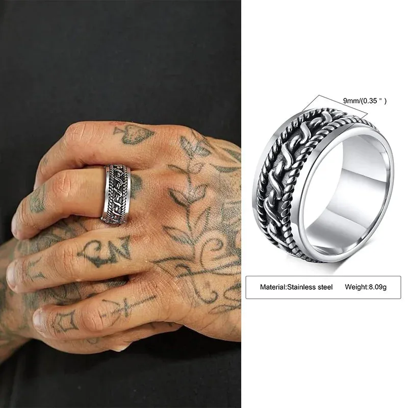 Curb Link Chain Ring, Stainless Steel Double Weaving Chain Rings