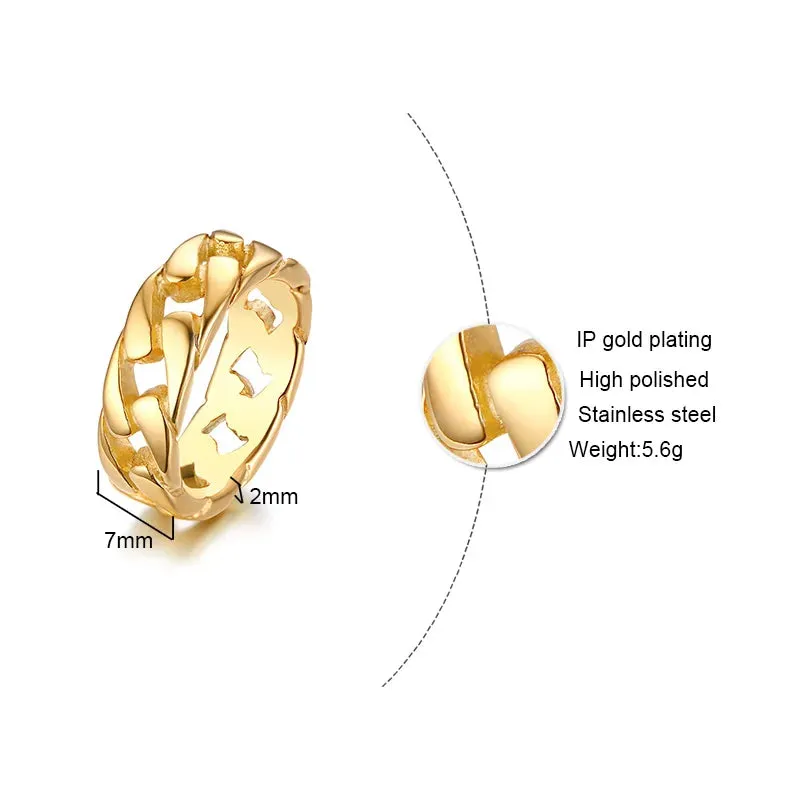 Curb Link Chain Ring, Stainless Steel Double Weaving Chain Rings
