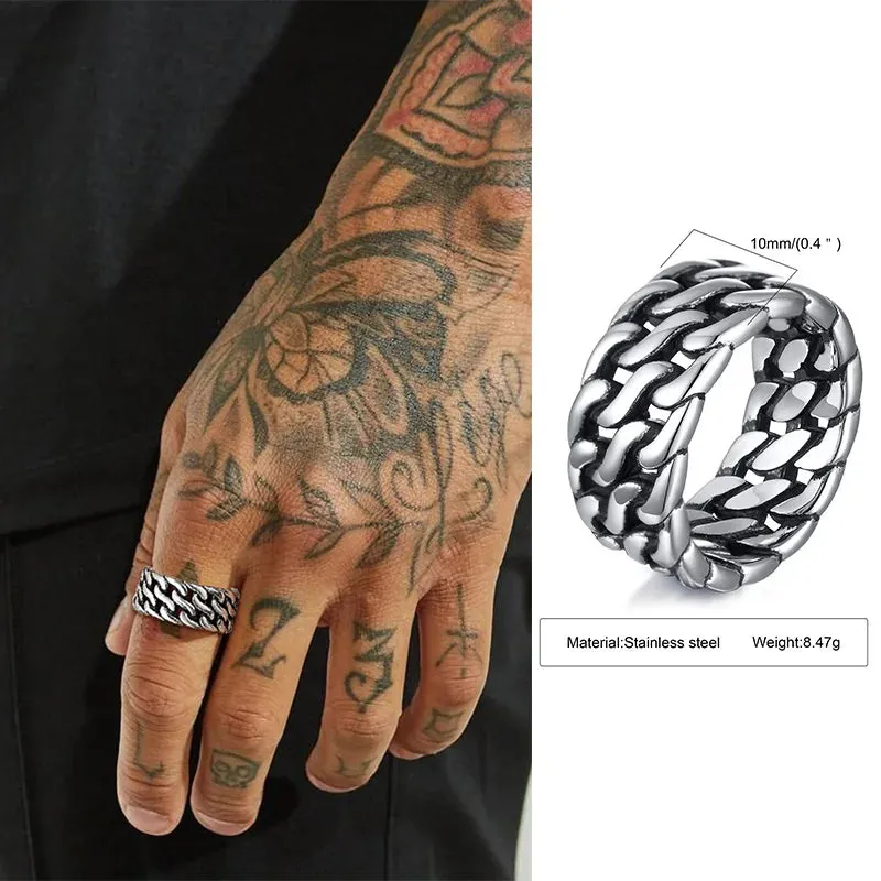Curb Link Chain Ring, Stainless Steel Double Weaving Chain Rings