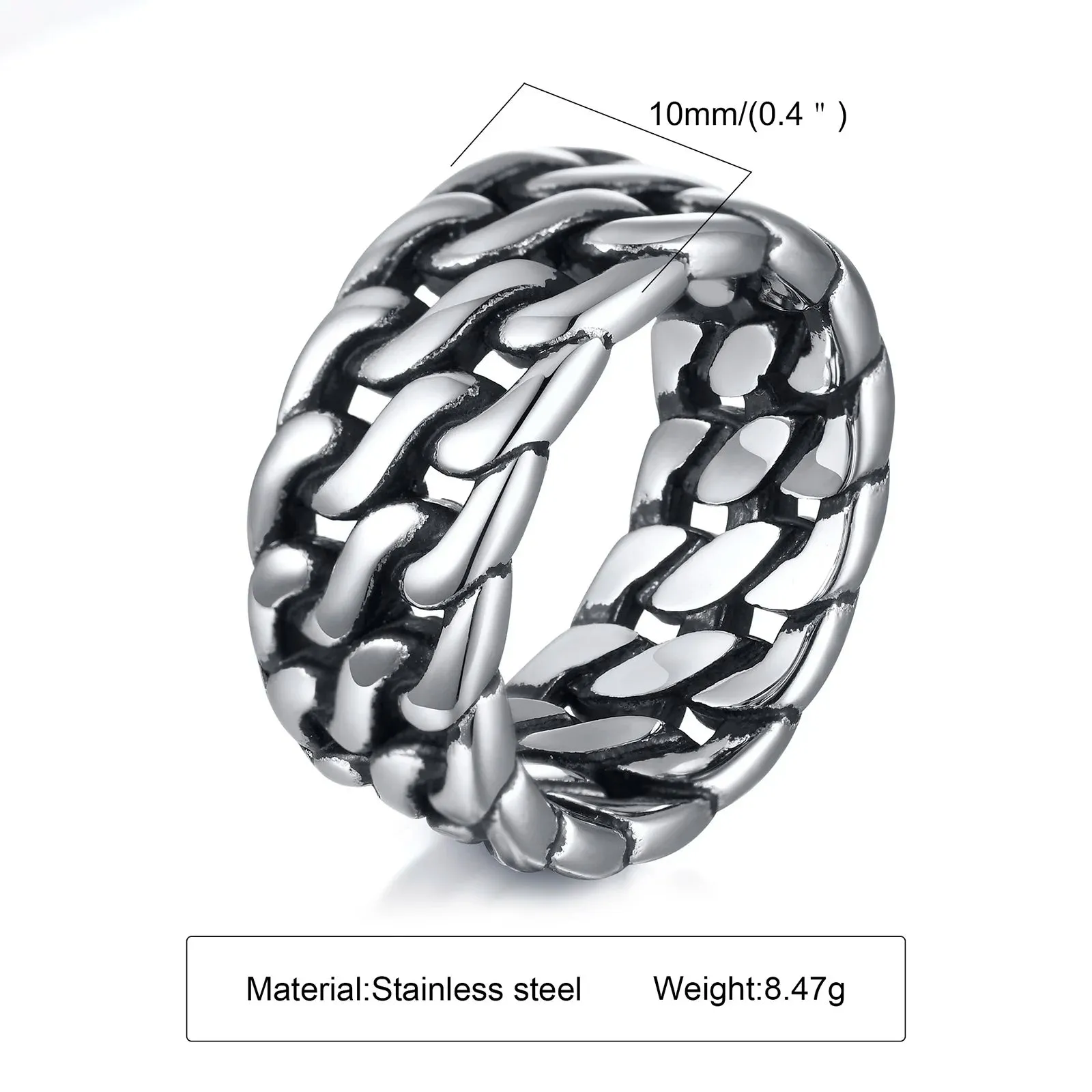 Curb Link Chain Ring, Stainless Steel Double Weaving Chain Rings