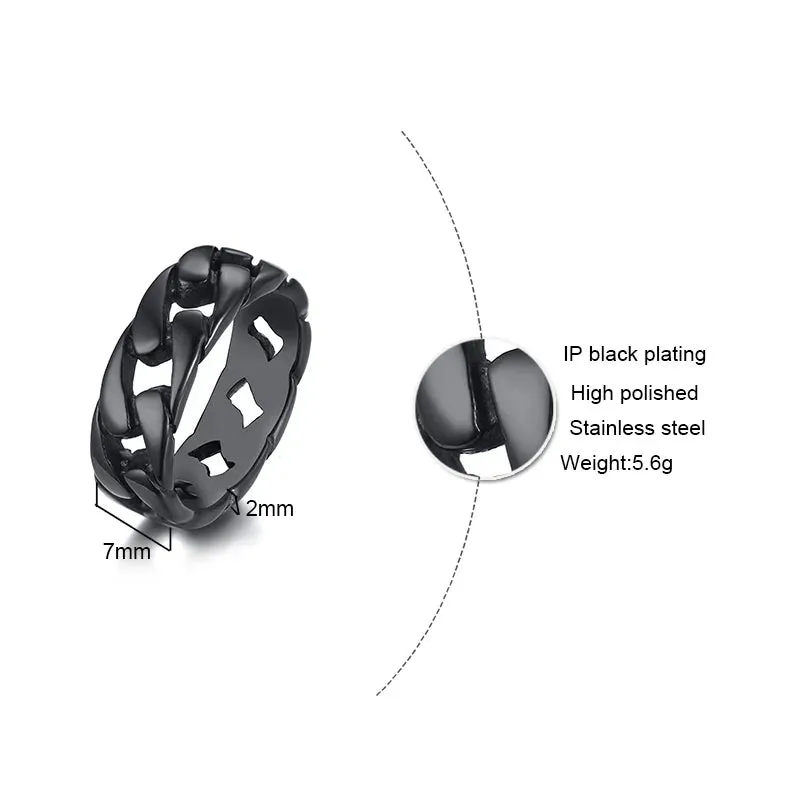 Curb Link Chain Ring, Stainless Steel Double Weaving Chain Rings