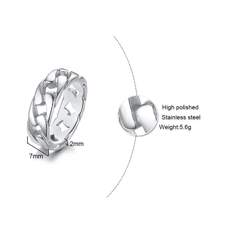 Curb Link Chain Ring, Stainless Steel Double Weaving Chain Rings