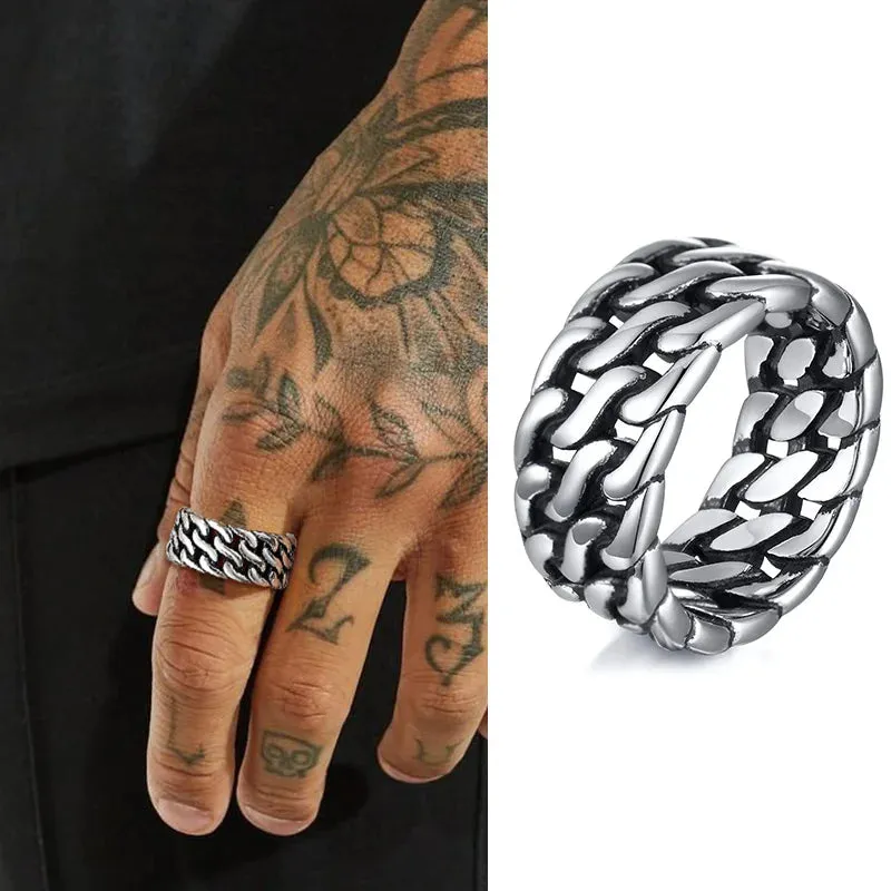 Curb Link Chain Ring, Stainless Steel Double Weaving Chain Rings