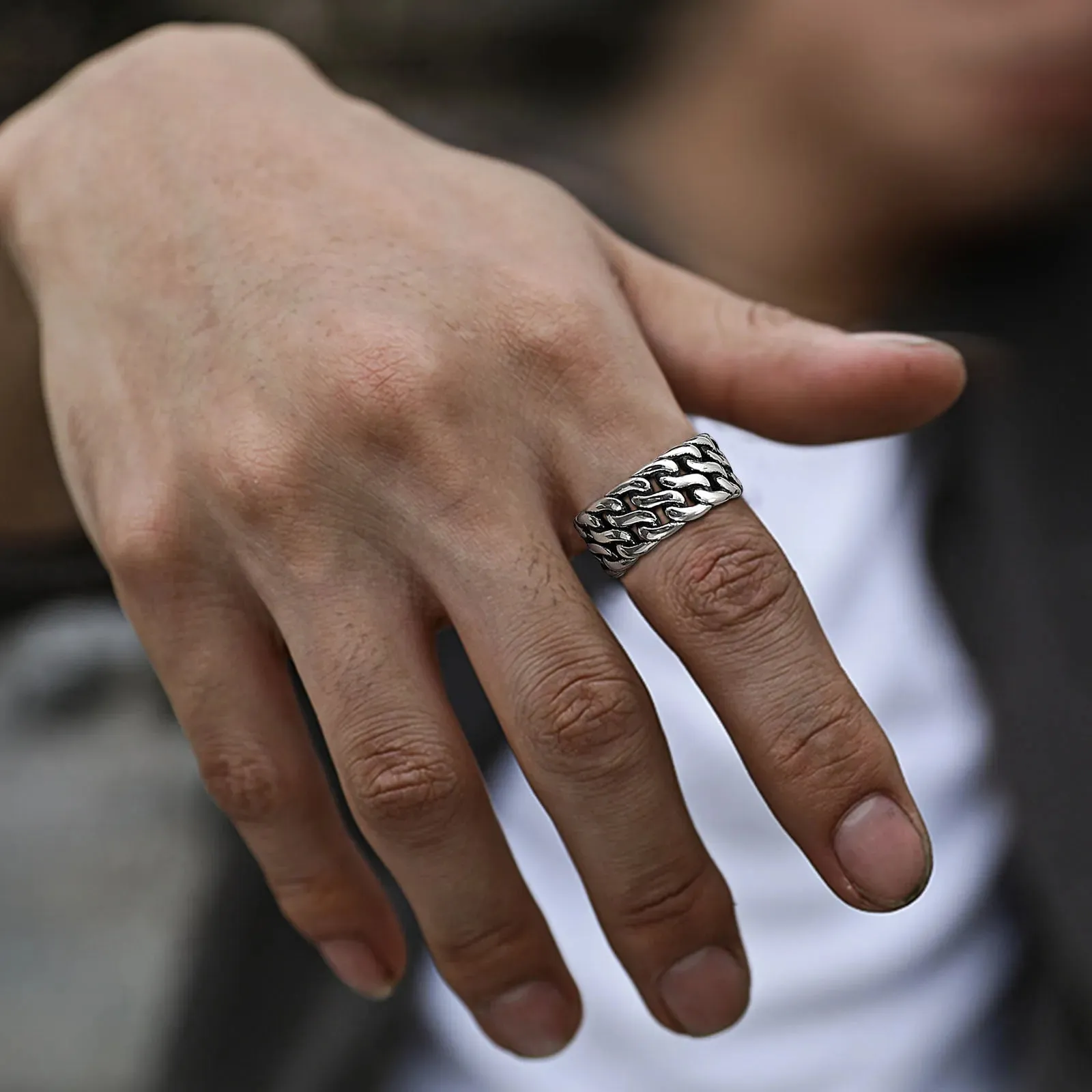 Curb Link Chain Ring, Stainless Steel Double Weaving Chain Rings
