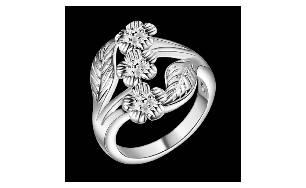 Curved High Quality Leaf Silver Plated Ring for Women 7