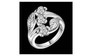 Curved High Quality Leaf Silver Plated Ring for Women 7