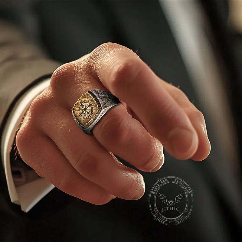 Custom Viking Symbols Sterling Silver Inlaid Brass Ring
