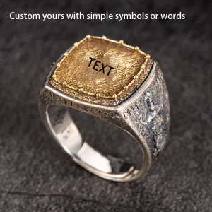 Custom Viking Symbols Sterling Silver Inlaid Brass Ring