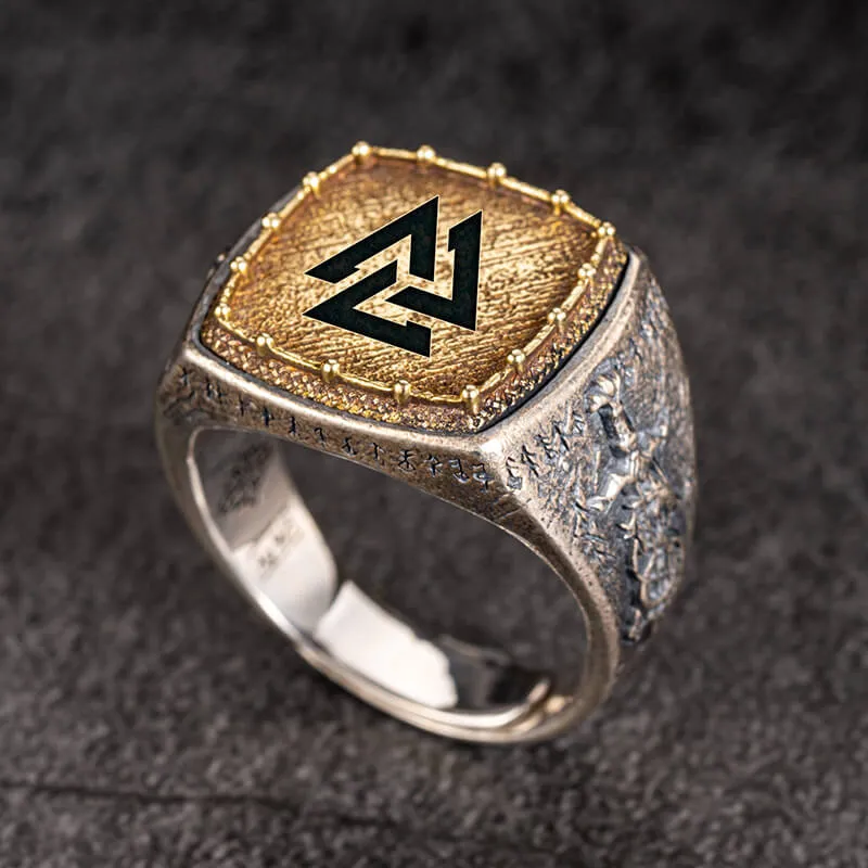 Custom Viking Symbols Sterling Silver Inlaid Brass Ring