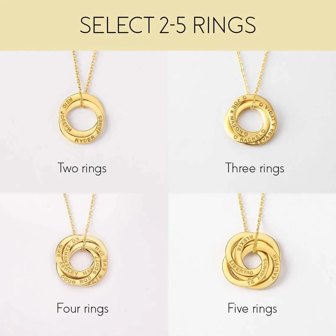 Customizable Family Bond Interlocking Ring Necklace - Meaningful Gift for Mom and Grandma