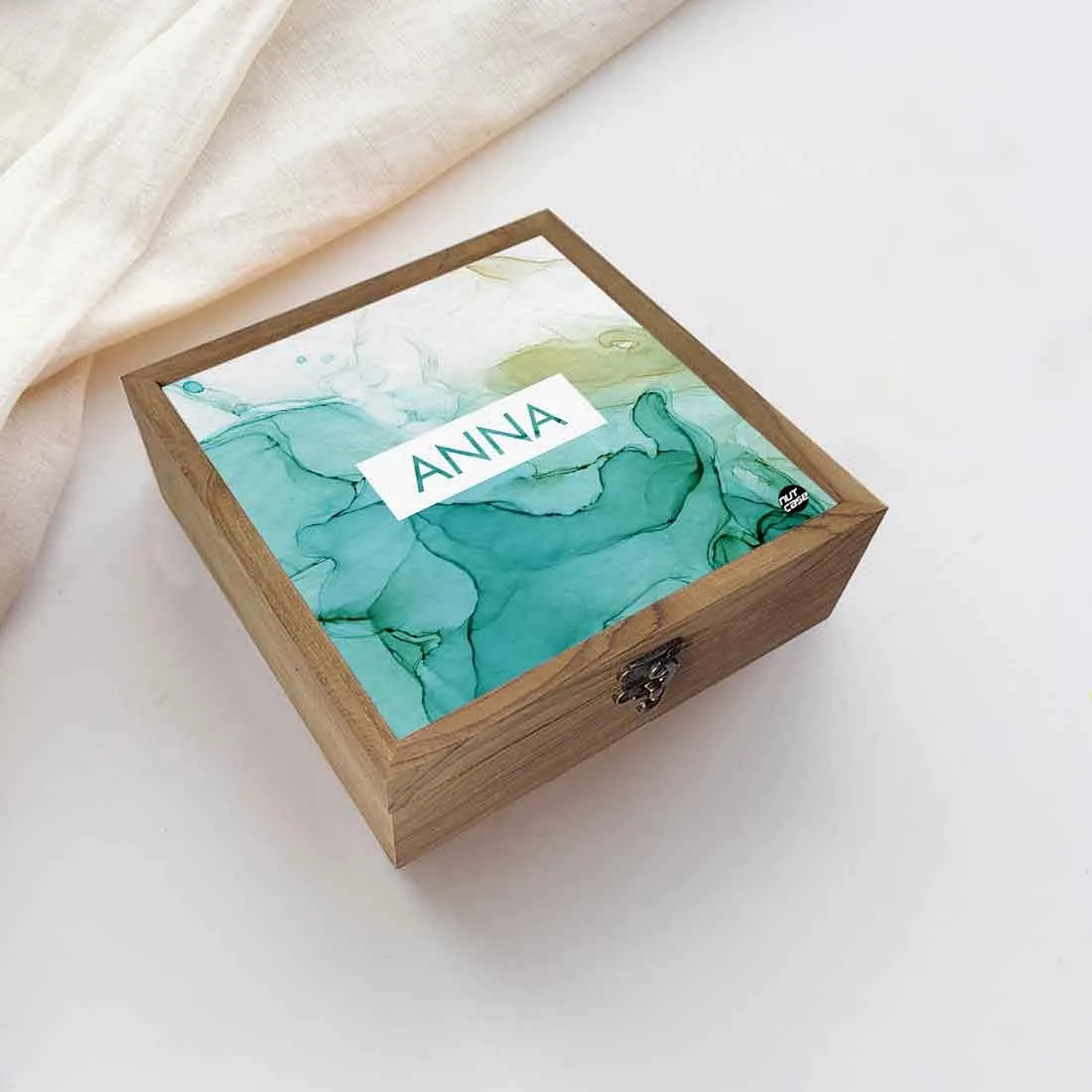Customized Accessories Box Organizer - Green Ink Watercolor