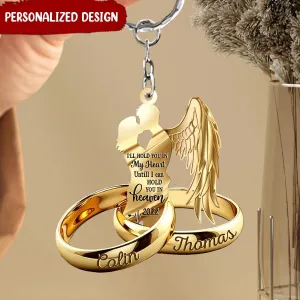Customized Widow Widower Couple Rings Husband Wife With Wings Family Loss Memorial Gift Acrylic Keychain