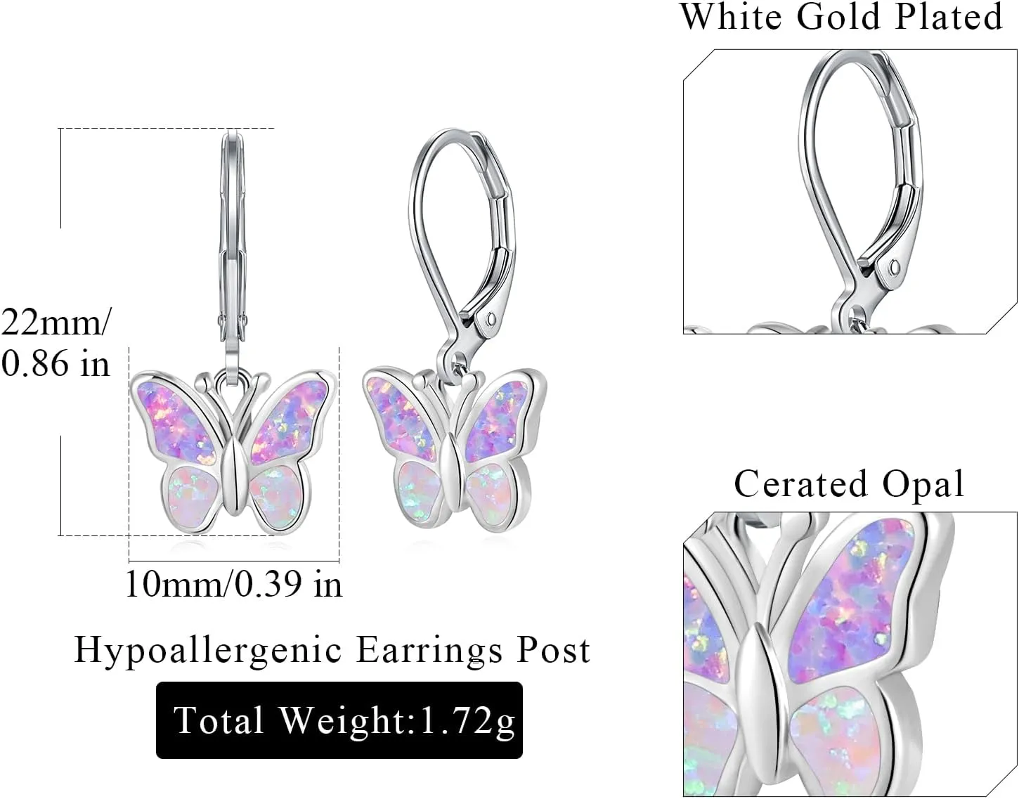 Dainty Leverback Opal Hoop Earrings 14K Gold Plated Butterfly Dangle Earrings Cute Huggie Hoops Jewelry Christmas Gifts
