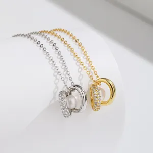 Dainty Pearl Ring Pendant Necklace