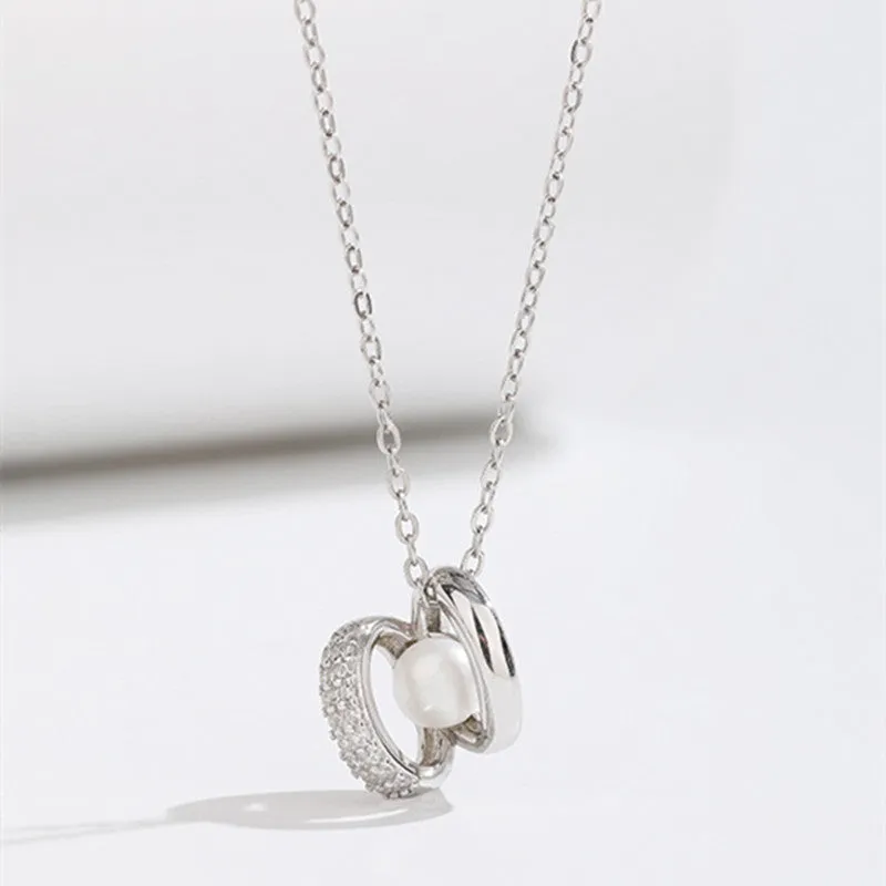 Dainty Pearl Ring Pendant Necklace
