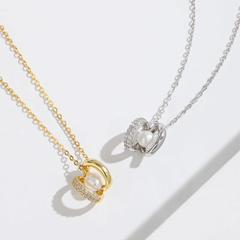 Dainty Pearl Ring Pendant Necklace