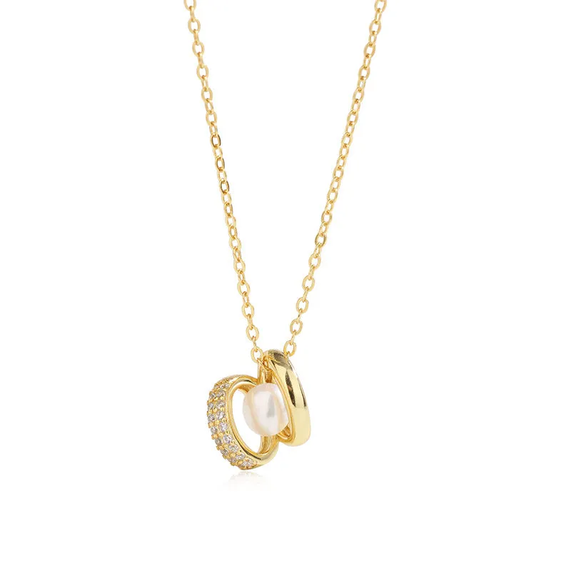 Dainty Pearl Ring Pendant Necklace