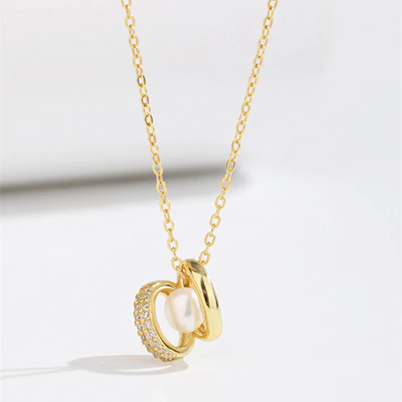 Dainty Pearl Ring Pendant Necklace