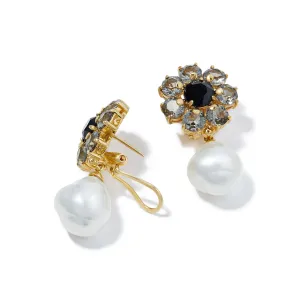 Daisy Drop Flower Earrings in Dove Grey