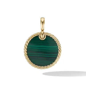 David Yurman DY Elements Disc Pendant in 18K Yellow Gold with Malachite, 24mm