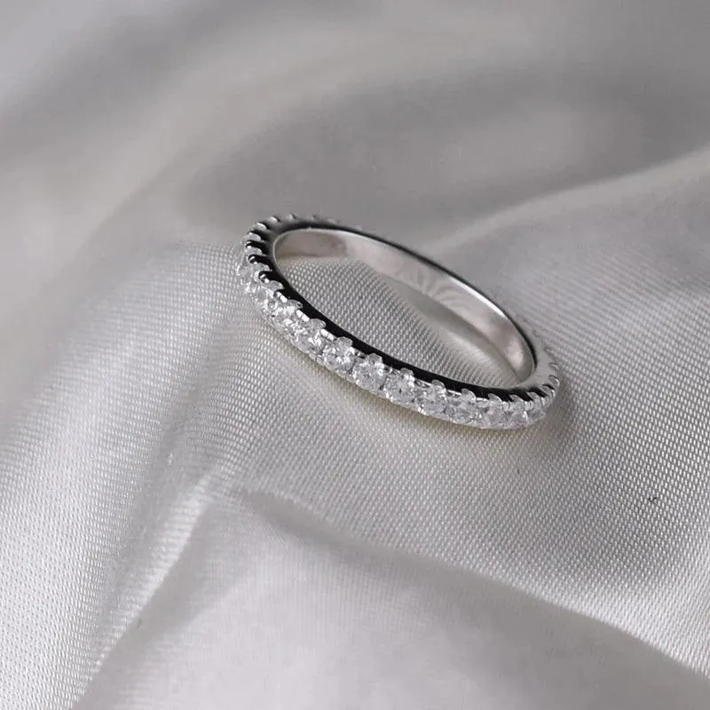 Delicate Sparkling Moissanite Diamonds Eternity Rings For Women - Silver Wedding Engagement Fine Jewellery 