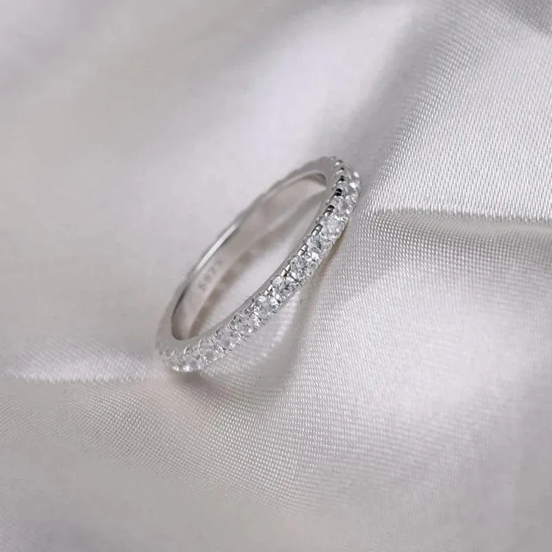 Delicate Sparkling Moissanite Diamonds Eternity Rings For Women - Silver Wedding Engagement Fine Jewellery 